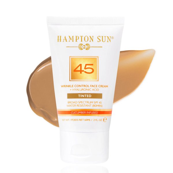 Hampton Sun SPF 45 Tinted Wrinkle Control Face Cream | Daily Tinted Moisturizer | Dewy, Glowy Finish | Light, Blendable Coverage | Hyaluronic Acid + Organic Cucumber Extracts | All Skin Types