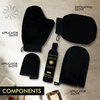 Tan Physics Self Tanner & Sunbuddy Deluxe Bundle (6pcs)–Face & Body Tanner Mitts, Exfoliation Glove, Application Mitt, Storage Bag & 8oz True Color Sunless Tanning Lotion-self tanning mitt applicator
