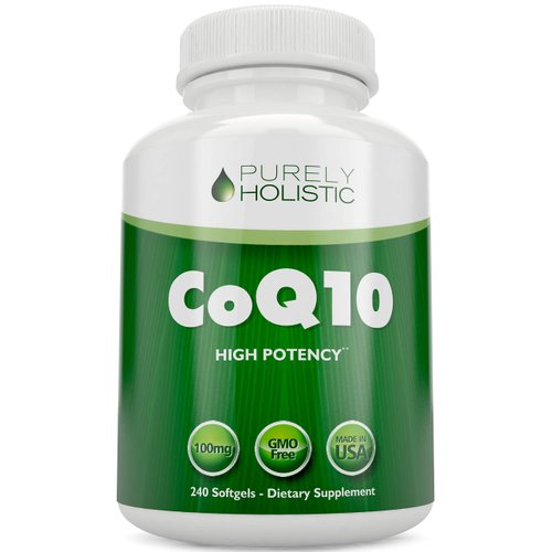 Purely Holistic CoQ10 100mg - 240 SoftGels - 8 Month Supply - Ubiquinone Coenzyme Q10 Supplement - with Organic Olive Oil - Soy Free Co Q 10 - Made in The USA