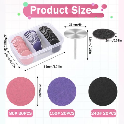 Sanding Paper Discs with Metal Nail Drill Bit, 25mm Pedicure Disc Replacement Sanding Discs Bits, Foot Sandpaper Discs, Foot File Sandpaper Discs for Manicure Pedicure (#80#150#240 Grits)