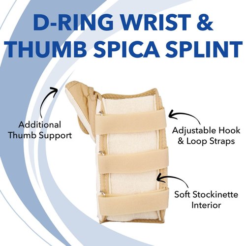 Rolyan D-Ring Wrist and Thumb Spica Splint, Wrist Brace for Carpal Tunnel, Wrist Brace for Tendonitis, Thumb Stabilizer for CMC & MC Joints, Wrist Splint, Thumb Brace, Wrist Spica, Right Hand, X-Small