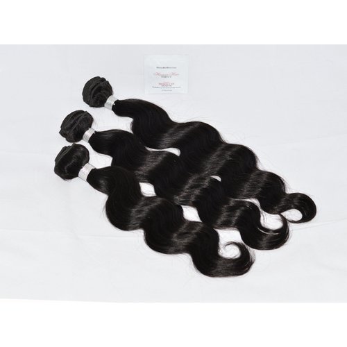 Human Hair Direct™ 100% Virgin Brazilian Human Hair Extensions BODY WAVE 3-Pack (16", 18", 20") Bundle, 300g Total (100g each), Grade 6A (#1B - Off Black (Pre-Colored)) With Argan Oil