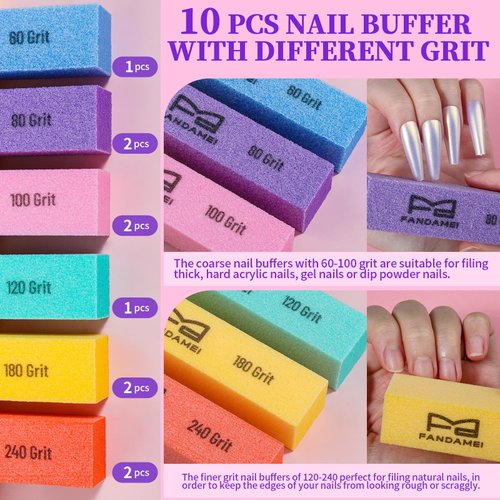 FANDAMEI Nail Buffer, 10 PCS Nail Buffer Block with Different Grit, Nail Buffers, Nail Buffing Block, Buffer Nail File, Cuticle Trimmer, Nail Care Tool Kit, Nail Tools, Nail Kit, Manicure Tools