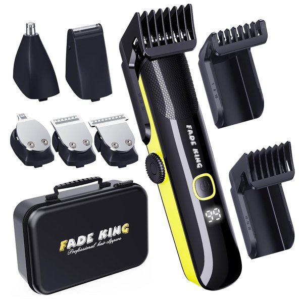 FADEKING® Beard Trimmer for Men - IPX7 Waterproof Mens Grooming kit with Cordless Hair Clippers, Nose Hair Trimmer, Razors for Men, Mustache Nose Body Facial Hair Shaver, Gifts for Men