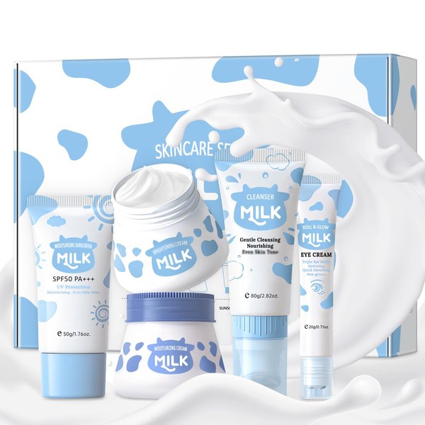 Skin Care Routine Set For Teenage Girls, Milk Anti Aging Skin Care Gift Set For Acne, Wrinkles, Travel Size Face Care Kit With Hyaluronic Acid, Soothing Pores, Deep Moisturizing.