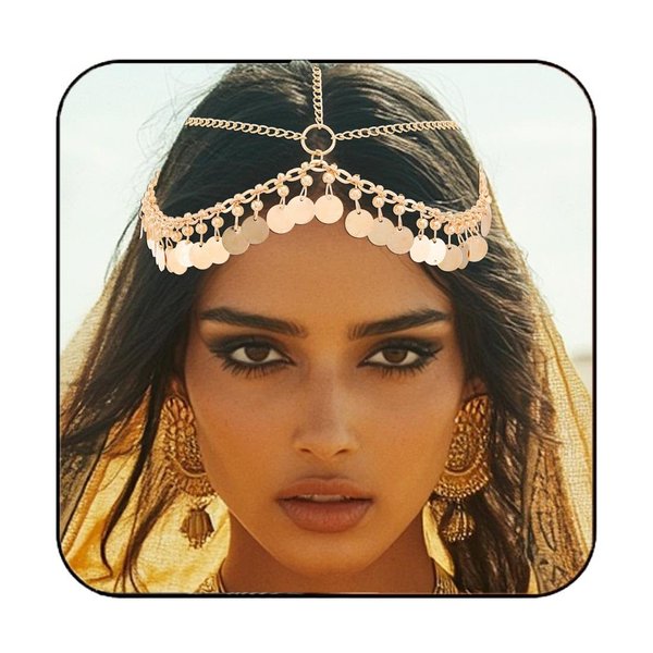 Gortin Sequins Boho Head Chain Jewelry Gold Wedding Headpiece Hair Chain Halloween Costume Hair Accessories for Women and Girls
