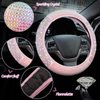 10 Pcs Pink Car Accessories Set, Pink Steering Wheel Cover Fluffy Armrest Box Mat Handbrake Cover Seat Belt Shoulder Pads Gear Shift Cover Ignition Button Ring Stickers Mirror Hanging Ornaments