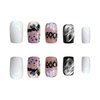 Halloween Press on Nails Medium Square Fake Nails with Glue Horror Ghost Face Glue on Nails Pink Acrylic Nails Blood Bat Skull Stick on Nails Full Cover Nail Tips False Nails for Women and Girls 24Pcs