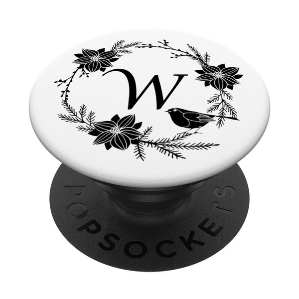 Cell Phone Pop Out Holder,Black and White Floral Letter W PopSockets Grip and Stand for Phones and Tablets