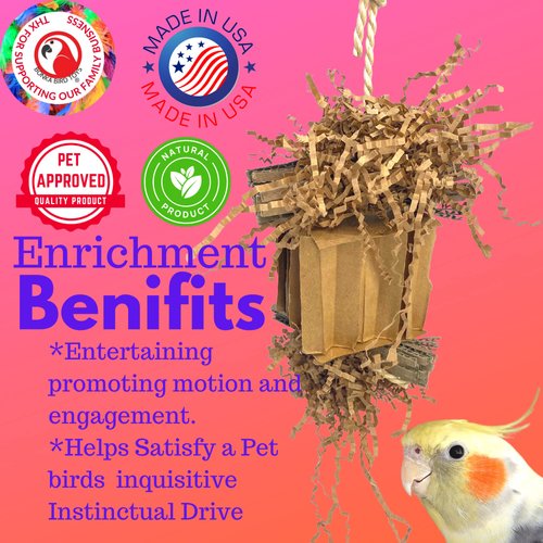 Bonka Bird Toys 3857 Medium Shreddy Eddy Foraging Shred Small Medium Bird Toy Cardboard Waffle Crinkly Paper Conures Parakeets African Greys and Other Similar Birds