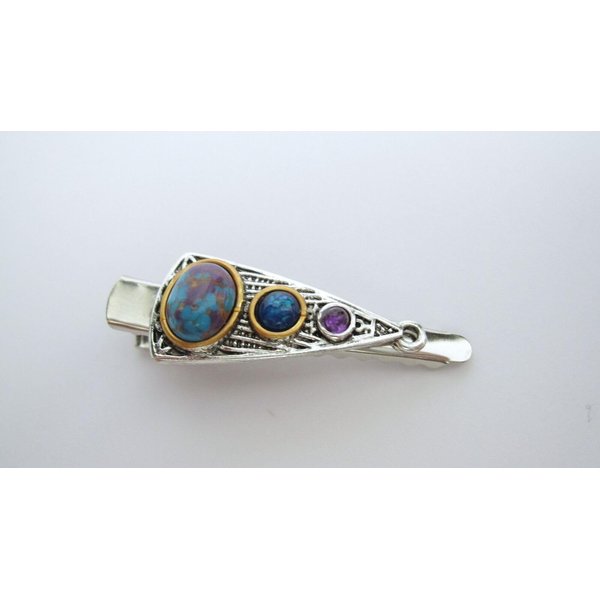Generic Small turquoise blue and purple stone metal alligator hair clip fine thin hair
