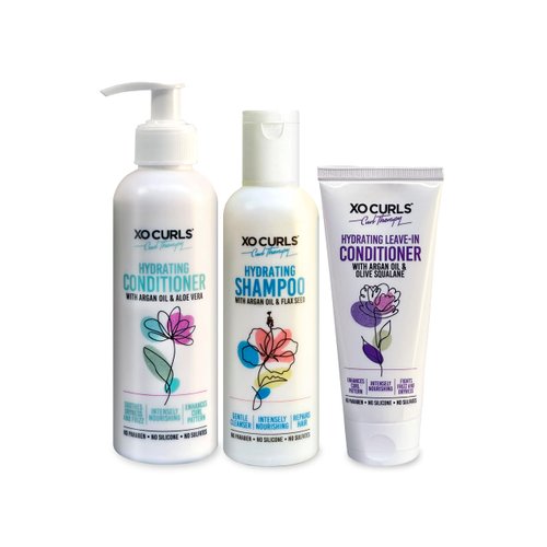 XO Curls 3 Pcs Combo Curl Therapy Range 9 Fl Oz | Shampoo, Conditioner & Leave-In Conditioner Combo | Argan Oil | Frizz-Free | Soft Natural Curls | Unisex Adult