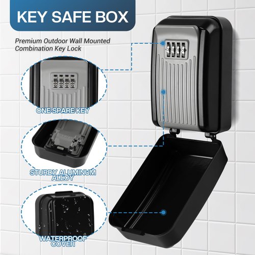 NBYT Portable Combination Lock keybox, Wall Mount,For House Keys Key Hiders to Hide a Key Outside,Waterproof Key Safe Storage Lock Box