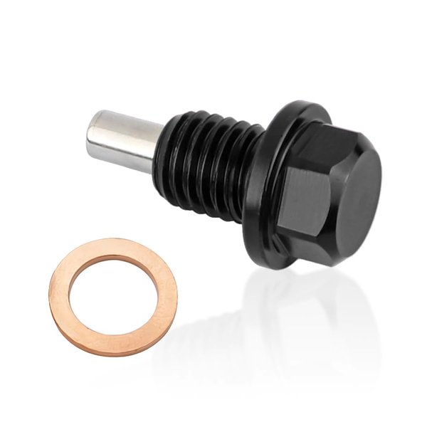 M12x1.75 Magnetic Oil Drain Plug Compatible with Ford Lincoln Cadillac Chevrolet Buick,Aluminium Oil Pan Drain Plug OEM#090-936CD DP002,Engine Drain Plug with Copper Washers (Black)