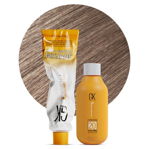 GK HAIR Global Keratin Sand 9.7 Very Light Blonde Hair Color Cream Tube (3.4 Fl Oz/100ml) + 20 Volume Developer (5 Fl Oz/150ml) - Professional Permanent Long Lasting Toner Dye