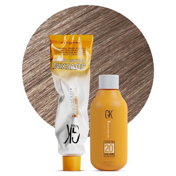 GK HAIR Global Keratin Sand 9.7 Very Light Blonde Hair Color Cream Tube (3.4 Fl Oz/100ml) + 20 Volume Developer (5 Fl Oz/150ml) - Professional Permanent Long Lasting Toner Dye