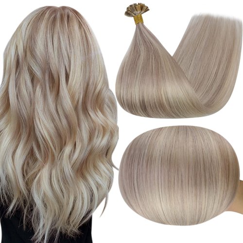 Full Shine Utip Hair Extensions Keratin Human Hair Extensions Fusion Hair Extensions Real Human Hair Prebonded Hair 20Inch Color 18 Ash Blonde Highlighted 613 Bleach Blonde Remy Hair 50g 50s Natural
