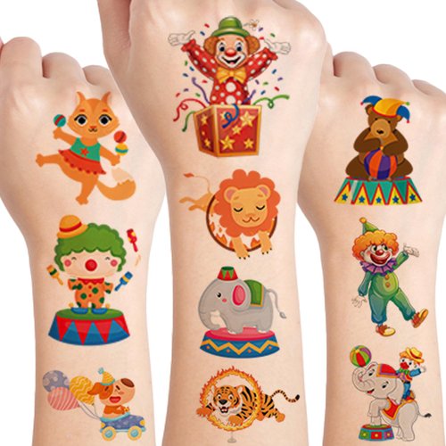 UVUXO Carnival Temporary Tattoo for kids - 10 Sheets Circus Party Carnival Temporary for Girls Boy Body Arm Shoulder Cute Tattoos Stickers, Birthday Party Supplies Gifts for Kids