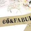 YARIEW 60th Birthday Decorations 60th Birthday Headband + 60 & Fabulous Birthday Sash + Pearl Pin Set, 60th Birthday Sash and Tiara for Women, Happy 60th Birthday Gifts for Women Gold