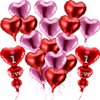 2 Pieces I Love You Red Heart Balloons and 20 Pieces Heart Shaped Foil Balloons with 2 Rolls Hanging Swirl Ribbon for Valentine's Day Decoration, 24 Pieces Totally
