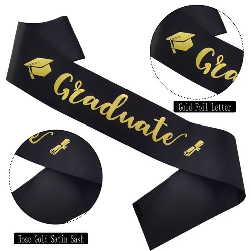 MUMUNN I Graduated Sash for Congrats Grad, Class of 2024 Finally Graduated Cheerleader Senior Graduated Sash for Graduation Party Supplies Favors, Black Gold