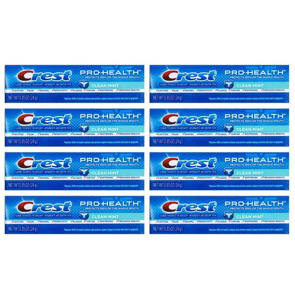Crest Pro-Health, Clean Mint Toothpaste, Travel Size 0.85 oz (24g) - Pack of 8