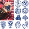 CUTELIILI 10 Pcs Aztec and Viking Style Temporary Tattoo for Men, Tribal Totem Tattoo Sticker Fake Tattoos for the Back of Hands and Forearms, Cool Bule Half Sleeve Temporary Tattoo