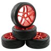 Rchobbytop 4pcs 1/8 Buggy Wheels and Tires Street Tyre with 17mm Drive Hub Hex Adapters Lock Nuts Replacement Parts for On Road Racing Kyosho Tamiya Traxxas HPI HSP, Red