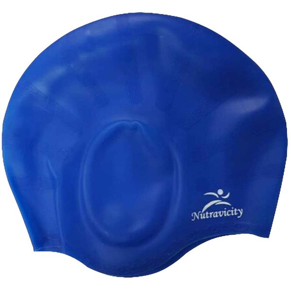 Nutravicity Swim Cap Silicone for Long Hair Swimming Caps for Women & Men (Blue)