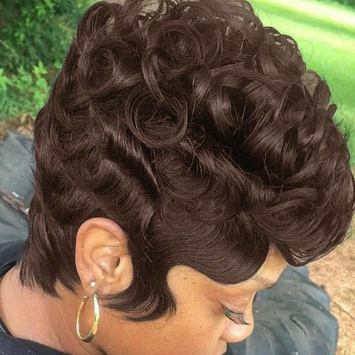 Dark Brown Short Pixie Cut Wigs for Black Women Short Wigs for Black Women Short Pixie Wigs With Bangs Pixie Cut Wigs for Black Women(Dark Brown)