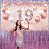 Trgowaul 19th Birthday Decorations Party Set for girls, Rose Gold 19 Birthday Banner and Tablecloth, 19& Fabulous Sash and Tiara, 1PC Happy 19th Birthday Cake Topper, Pink Gold 19 Number Balloons