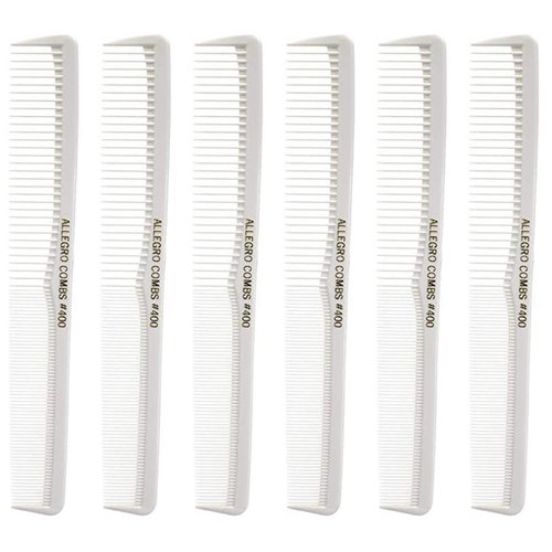 Allegro Combs 400 Barber Comb Hair Cutting Combs Pocket Combs Combs for Hair Stylist Comb Set Styling Comb 6 Pcs. (White)