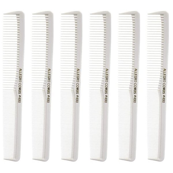 Allegro Combs 400 Barber Comb Hair Cutting Combs Pocket Combs Combs for Hair Stylist Comb Set Styling Comb 6 Pcs. (White)