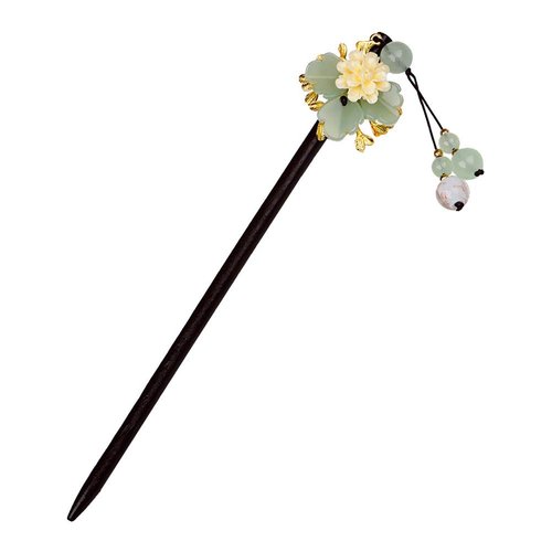 Lurrose Hairpin Wooden Hair Stick Retro Chinese Resin Flower Tassel Classical Feminine Temperament Bride Kimono Hair Accessories Kanzashi Hair Ornament Decor