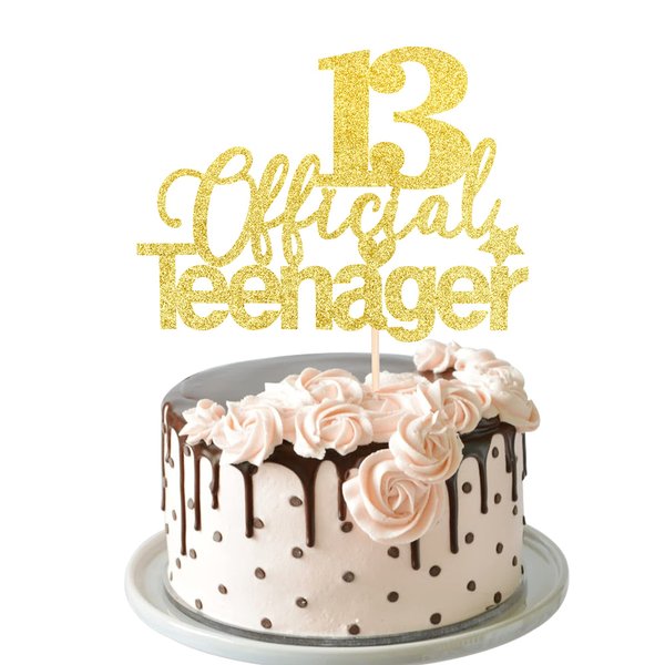1 PCS 13 Official Teenager Cake Topper Glitter 13th Birthday Cake Pick Decorations for Teen 13th Birthday Party Supplies Gold