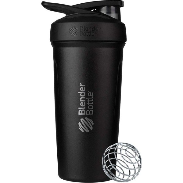 BlenderBottle Strada Shaker Cup Insulated Stainless Steel Water Bottle with Wire Whisk, 24-Ounce, Black