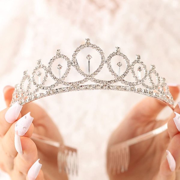 Yean Birthday Crowns Princess Silver Crown Crystal Tiara Crowns Bridal Party Hair Accessories for Women and Girls (Silver)