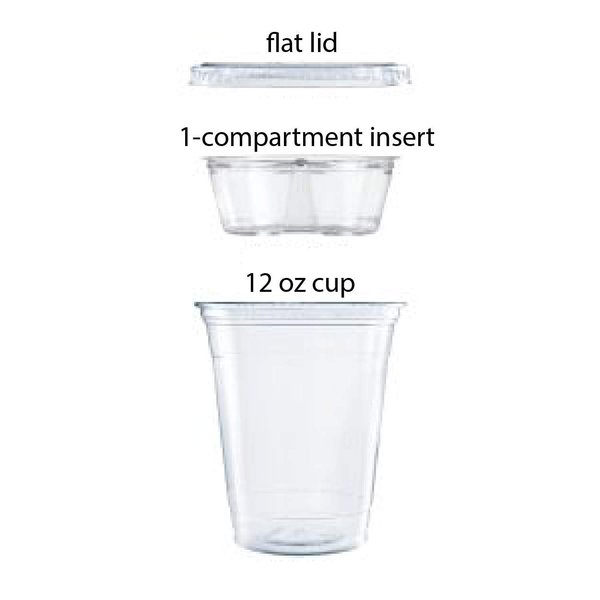 Shop-Tek 12-Oz (20 Counts) 3-Piece Clear Plastic Cup with Parfait Insert & Flat Lid - Sold by Ucostore Only
