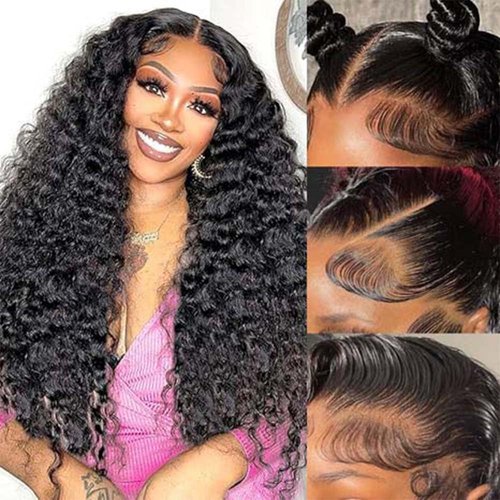 28 inch 13x6 HD Deep Wave Lace Front Wigs Human Hair 180% Density Glueless Deep Curly Human Hair Wigs for Women Pre Plucked With Baby Hair Glueless Water Wave Lace Frontal Wig