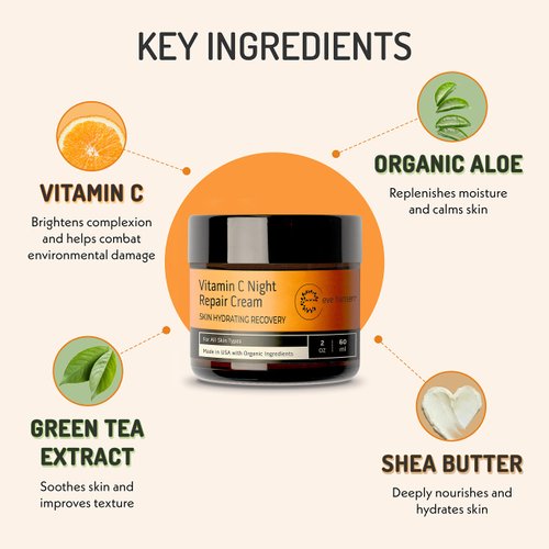 Eve Hansen Vitamin C Night Cream 2 oz - Hydrating Moisturizer with Vitamin E for Face & Neck - Gentle Citrus Scent, Non-Greasy, For All Skin Types