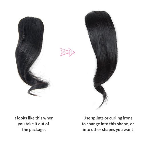 Dsoar 2PCS Wave Side Bang Clip in Bangs Real Human Hair Wave Fringe Hair Extensions(Natural Black Color)