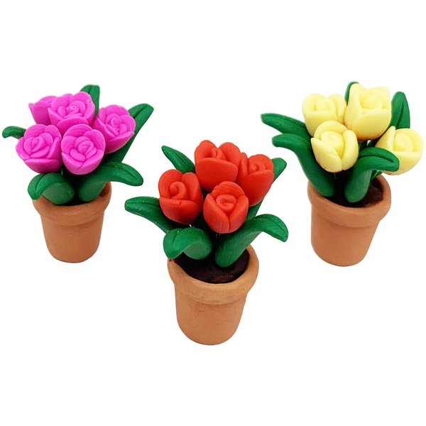 3pcs Miniature Potted Plant Flowers 1:12 Mini Dollhouse Scene Bonsai Tulips Model Accessories Micro Landscape Decoration