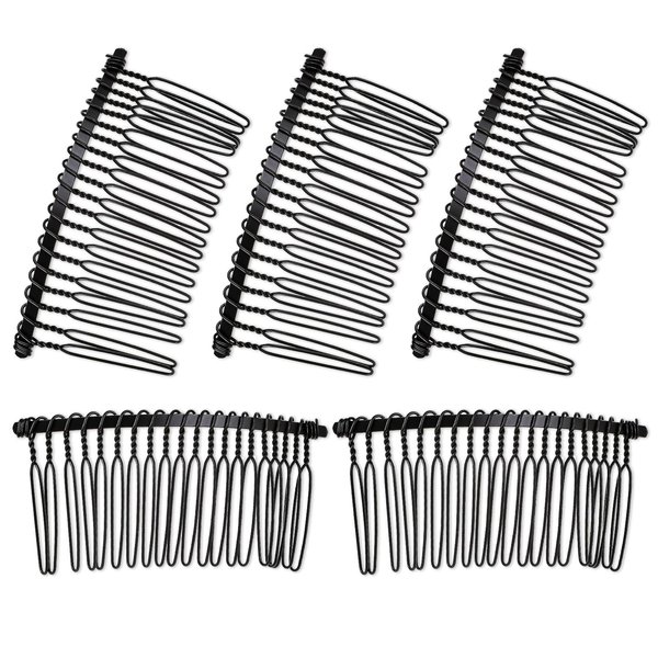 Hair Side Combs for Women, 5 Pcs 20 Teeth Metal Hair Combs for Women Accessories, Decorative Hair Comb Clips Bridal Veil Comb Hair Stlying Accessories for Women Girls Fine Thin Hair Wedding (Black)