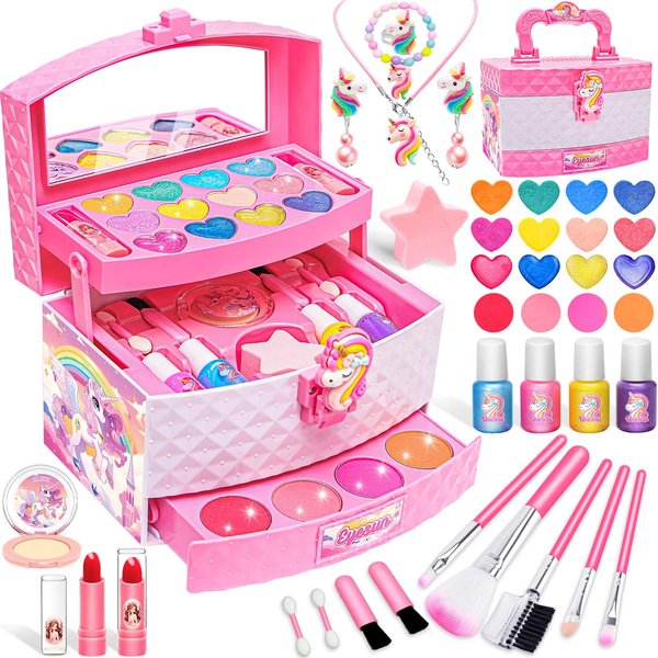 Toys for Girls,Kids-Makeup-Kit for-Girl-Toys for 3 4 5 6 7 8 9 10 11 12 Year Old Girls,Washable Princess-Dresses-for-Girls Pretend Makeup Set for Toddlers,Christmas-Birthday-Gifts-Ideas-Toys Age 4 6 8