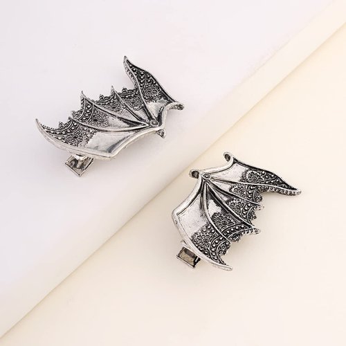 Halloween Bat Wing Hair Clips for Women Girls Devil Wings Hair Clip Silver Devil Wing Hair Barrettes Halloween Costumes Cosplay Hair Accessories for Women Bat Wing Clips