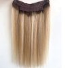 Dirty Blonde Hair Extensions,18Inch Wire Hair Extensions, Fish Line Hair Extensions Wire Hair, 80g Balayage Ash Brown to Dirty Blonde and Platinum Blonde Highlights Hairpiece Flip in Wire Hair Extensions with Invisible Fish Line