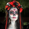 Atoden Flower Crown Day of the Dead Rose Headbands Skull Floral Crown Mexican Headpiece with Ribbon for Women Girls Black Red