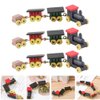 Alasum 3pcs Mini Wooden Train Set Christmas Miniature Retro Steam Train Simulation Steam Train Model Sculpture for Xmas Table Adornment, 9.70X1.80X1.10CM