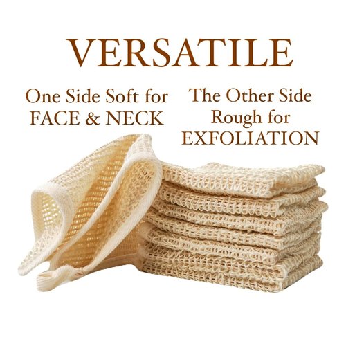 (3) 100% Natural Sisal washcloth. Exfoliating Organic loofah for a Smoother Skin. 100% Biodegradable. Anti-Cellulite + Stimulates Circulation & Energy - (3 Pcs)