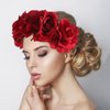 SOLUSTRE Christmas Flower Crown Headband Floral Wreath Red Crown Forest Woodland Wedding Headpiece Hair Wreath for Women Girl Gift Holiday (Red)